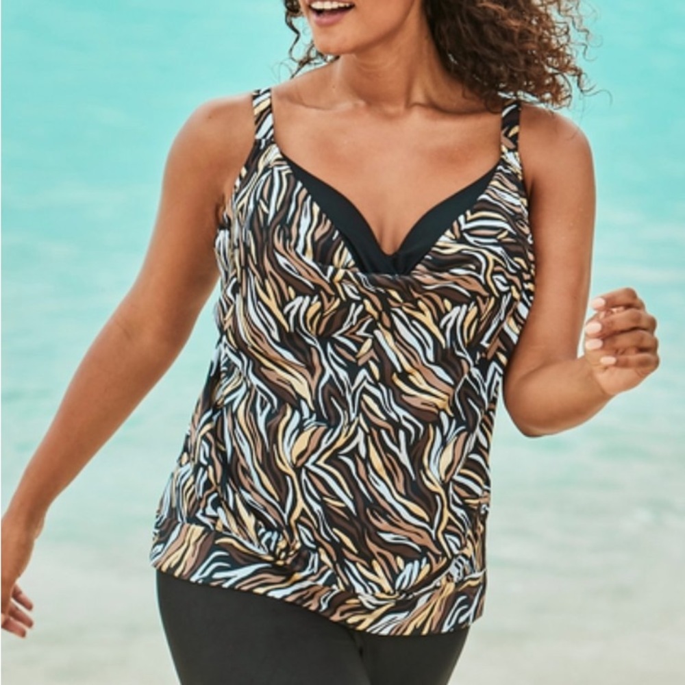 Tankini Top Black Gold Foil Pattern